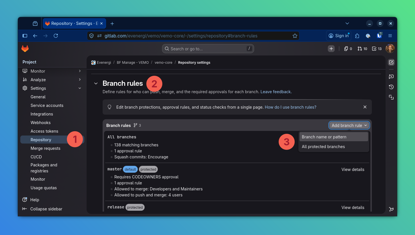 Branch protection settings
